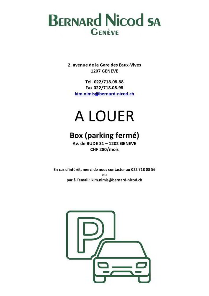 null Zimmer Parkplatz, Garage zu vermieten in Geneva - Bild 1/1