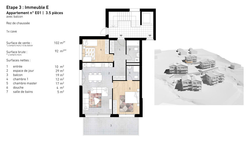 3 Zimmer Wohnung zum verkaufen in Lens - Bild 1/7