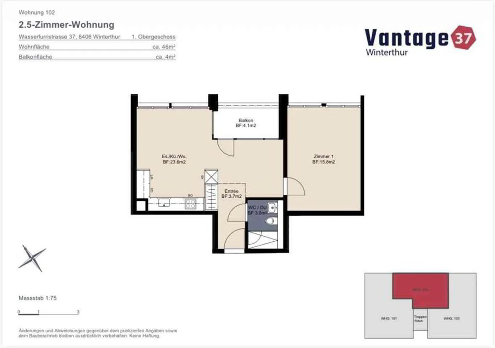 2.5 rooms Apartment for rent in Winterthour - image 1/4