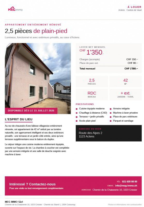 2.5 rooms Apartment for rent in Aclens - image 1/4