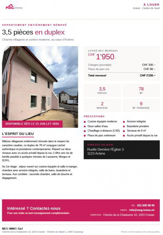 3.5 rooms Apartment for rent in Aclens - image 1/6