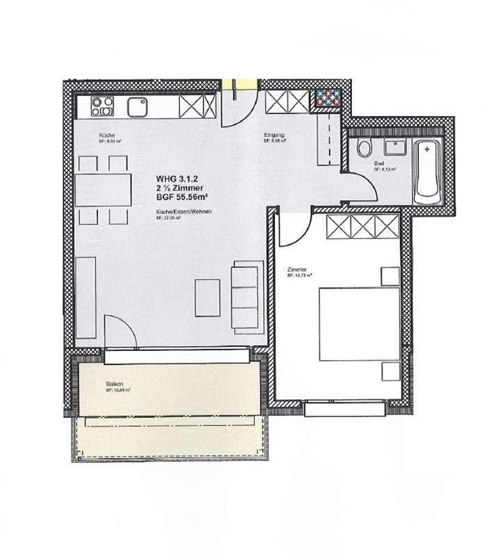2.5 Zimmer Wohnung zu vermieten in Felsberg - Bild 1/7