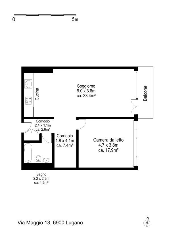 2.5 rooms Apartment for rent in Lugano - image 1/8