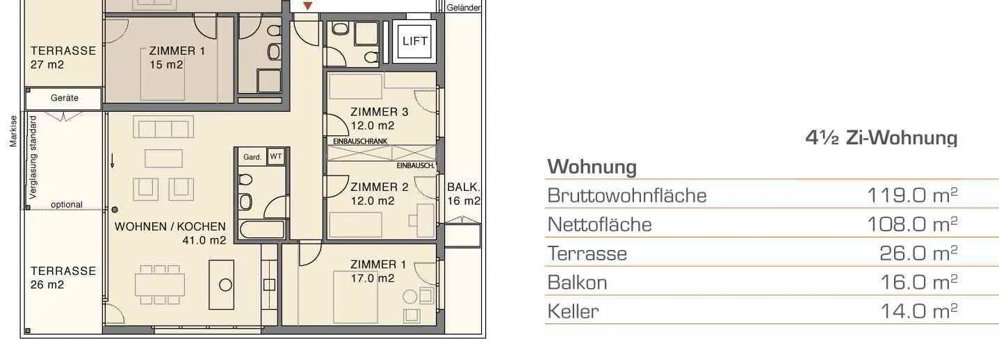 Appartamento di 4.5 locali in affitto a Wettingen - immagine 1/13