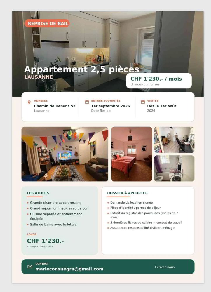 2.5 Zimmer Wohnung zu vermieten in Lausanne - Bild 1/1