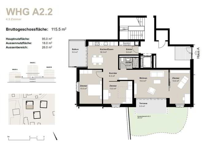 4.5 Zimmer Wohnung zu vermieten in Bürchen - Bild 1/11