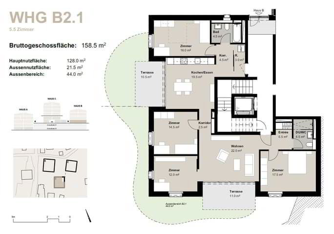 5.5 Zimmer Wohnung zu vermieten in Bürchen - Bild 1/11