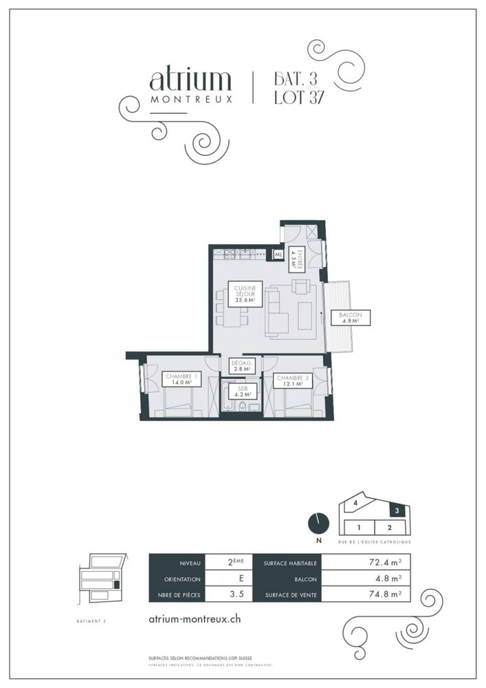 3 Zimmer Wohnung zu vermieten in Montreux - Bild 1/7