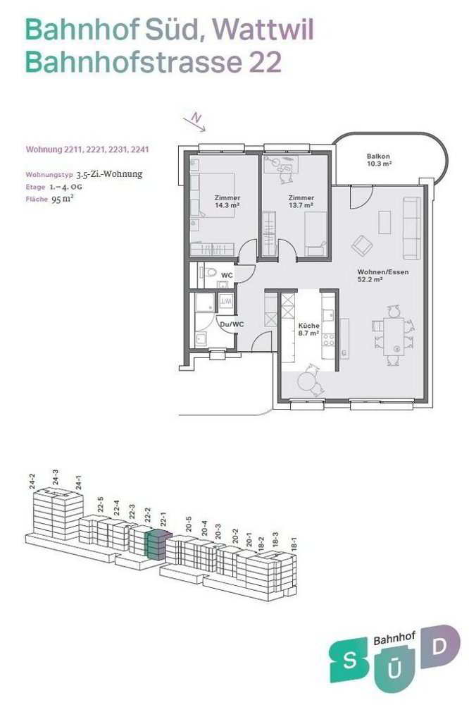 3.5 Zimmer Wohnung zu vermieten in Wattwil - Bild 1/7