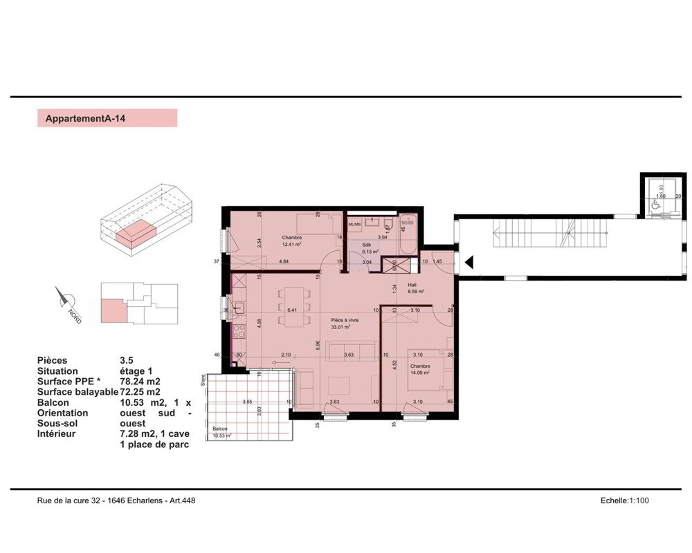 3 Zimmer Wohnung zu vermieten in Echarlens - Bild 1/8