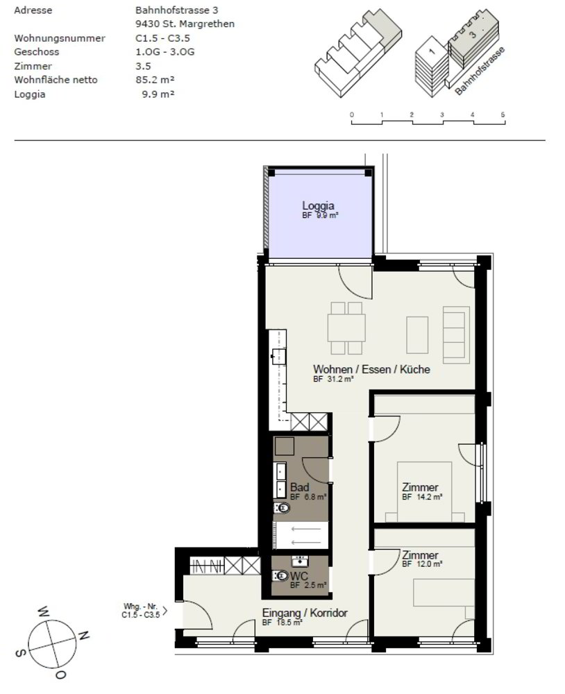 3.5 Zimmer Wohnung zu vermieten in St. Margrethen SG - Bild 1/13
