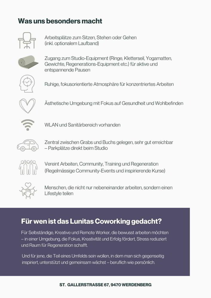 Coworking im Lunitas Studio – bewusst arbeiten, gesund leben - Mehr