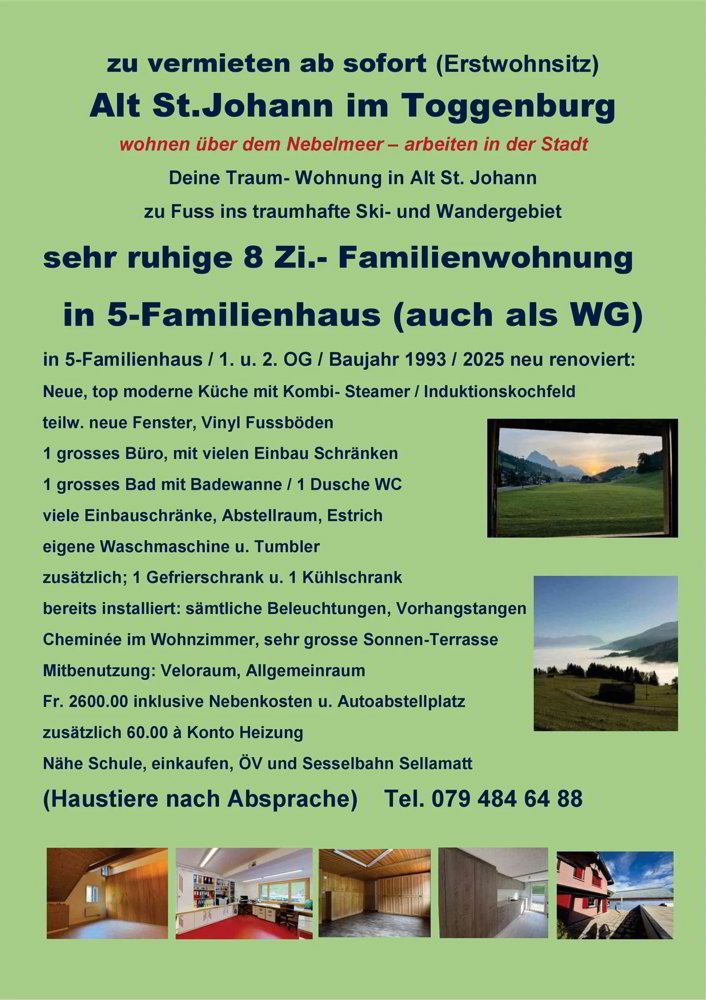 8 Zimmer Wohnung zu vermieten in Alt St. Johann - Bild 1/13