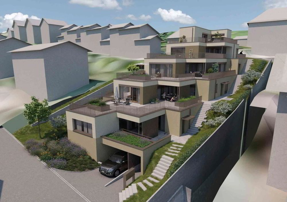 Bauland mit rechtskräftiger Baubewilligung für 4 Terrassenhäuser - Ansicht 2