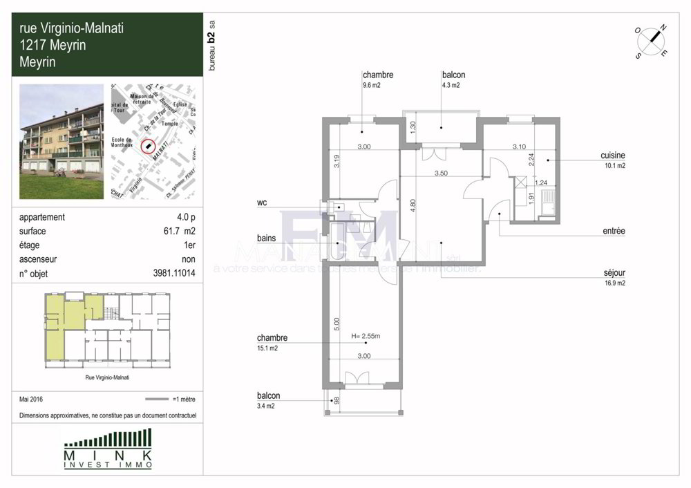 4 Zimmer Wohnung zu vermieten in Meyrin - Bild 1/2