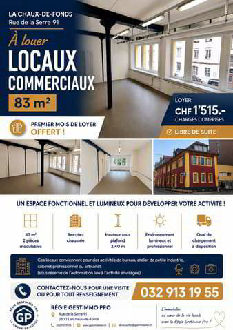 2 Zimmer Büro zu vermieten in La Chaux-de-Fonds - Bild 1/6