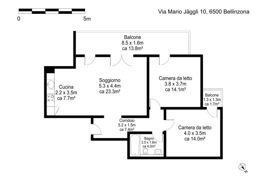 3.5 rooms Apartment for rent in Bellinzona - image 1/7