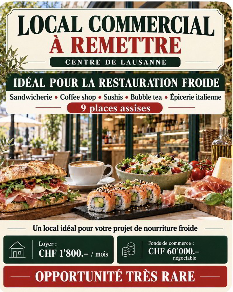 Lausanne Take Away faible loyer 1800.-