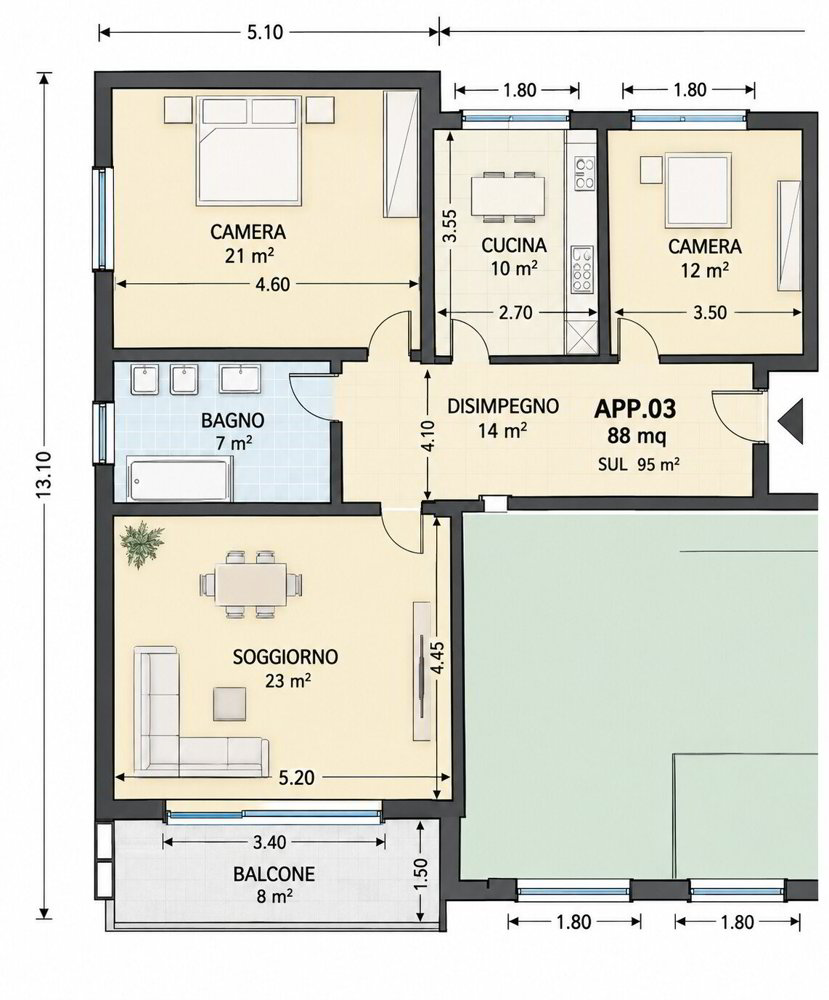 3.5 Zimmer Wohnung zu vermieten in Genestrerio - Bild 1/10