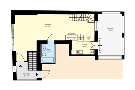 Dreigeschossige Maisonette mit Terrasse, Licht & Struktur 1/3