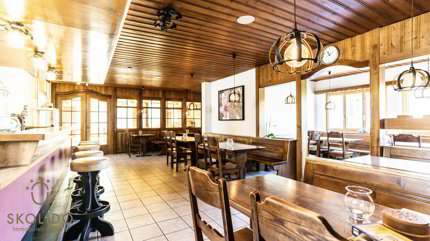 Einkaufsladen, grosses Restaurant mit Terrasse, Wohnung auf 2 Etagen, Garagen und Bauland im Herzen von Mund 1/5