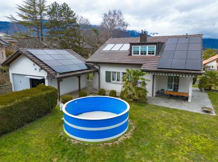 Superbe villa individuelle de 5½ pièces avec vue dégagée, terrasse couverte, piscine hors sol et grand jardin verdoyant 1/5