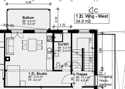Appartement de 1 pièce en location à St. Gallen - 35 m² 1/1