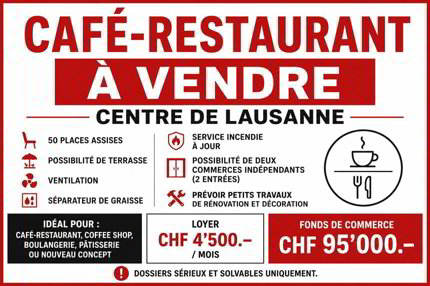 Restaurant en vente à Lausanne - Réf 119637599 1/1