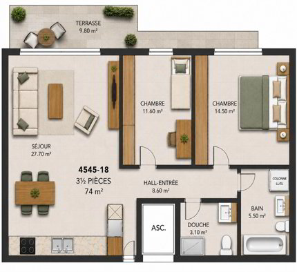 Appartement de rendement – 3.5 pièces avec grande terrasse plein ouest 1/5