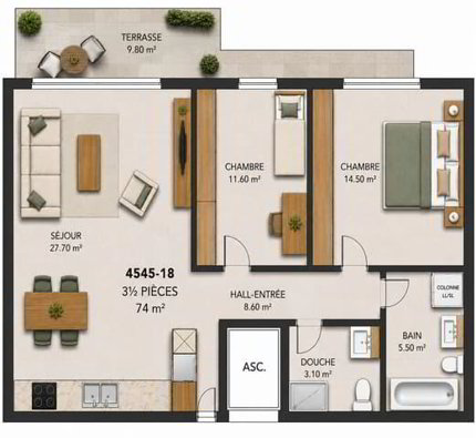 Appartement de rendement ? 3.5 pièces avec grande terrasse plein ouest 1/5
