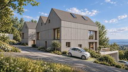 Grande villa Minergie jumelée, vente sur plan, 100% en ossature bois 1/5